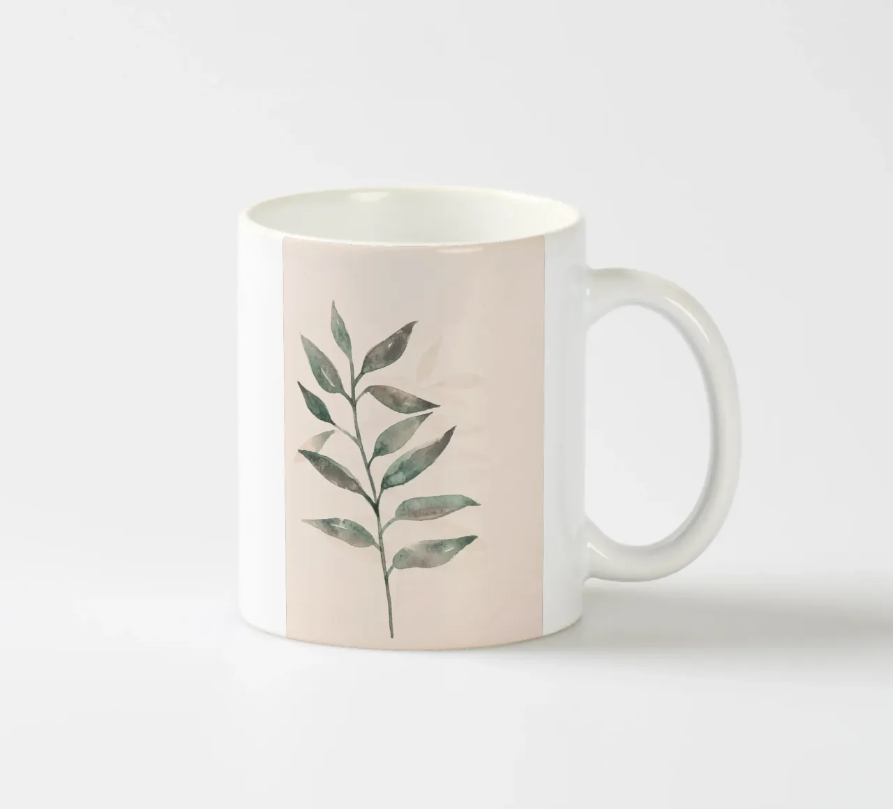 Foglie dipinte a mano ad acquerello nei colori salvia e rosa tenue tazza in ceramica da Bloomery Decor