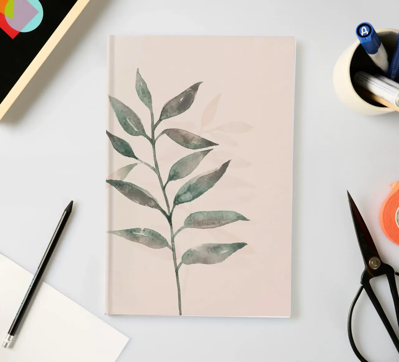 Foglie dipinte a mano ad acquerello nei colori salvia e rosa tenue diario da Bloomery Decor