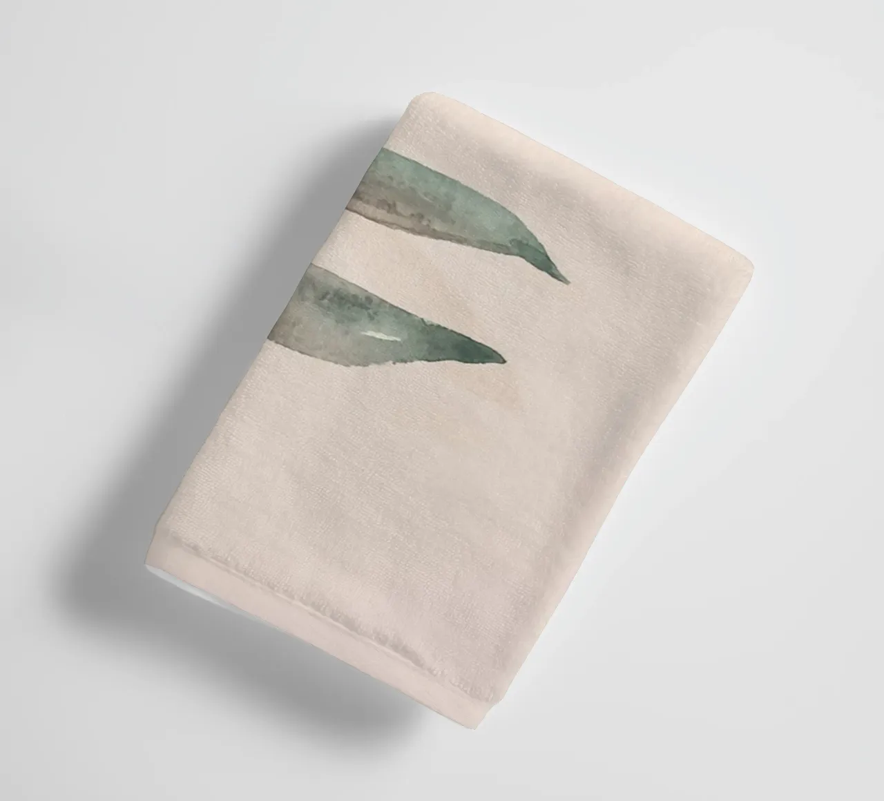 Hand-painted watercolour leaves in sage and soft pink towel by Bloomery Decor