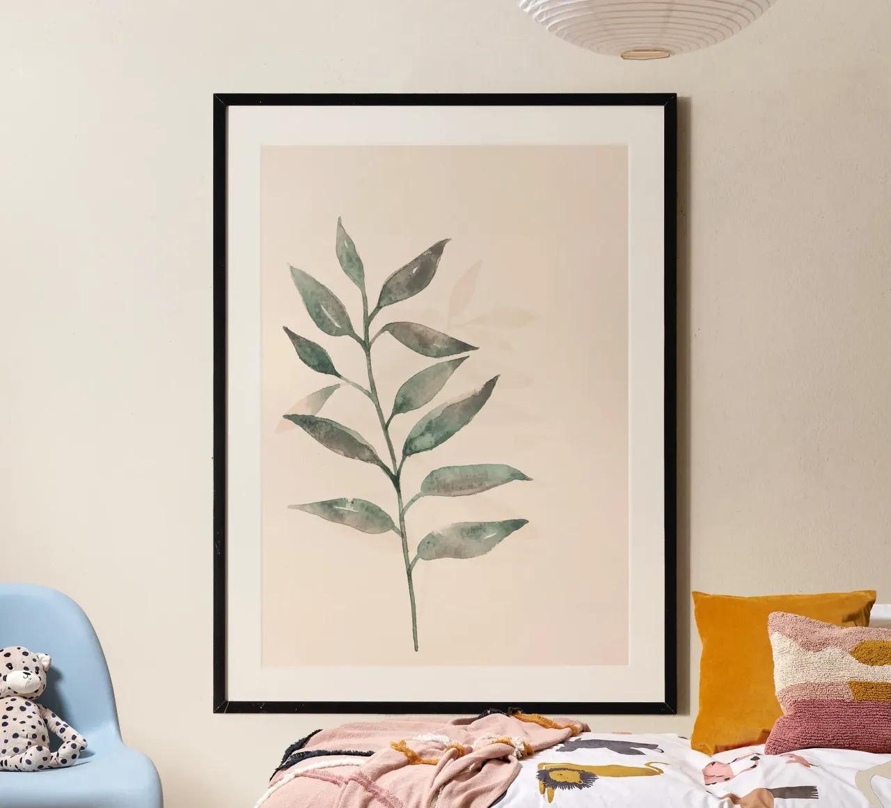 Foglie dipinte a mano ad acquerello nei colori salvia e rosa tenue carta hahnemühle da Bloomery Decor