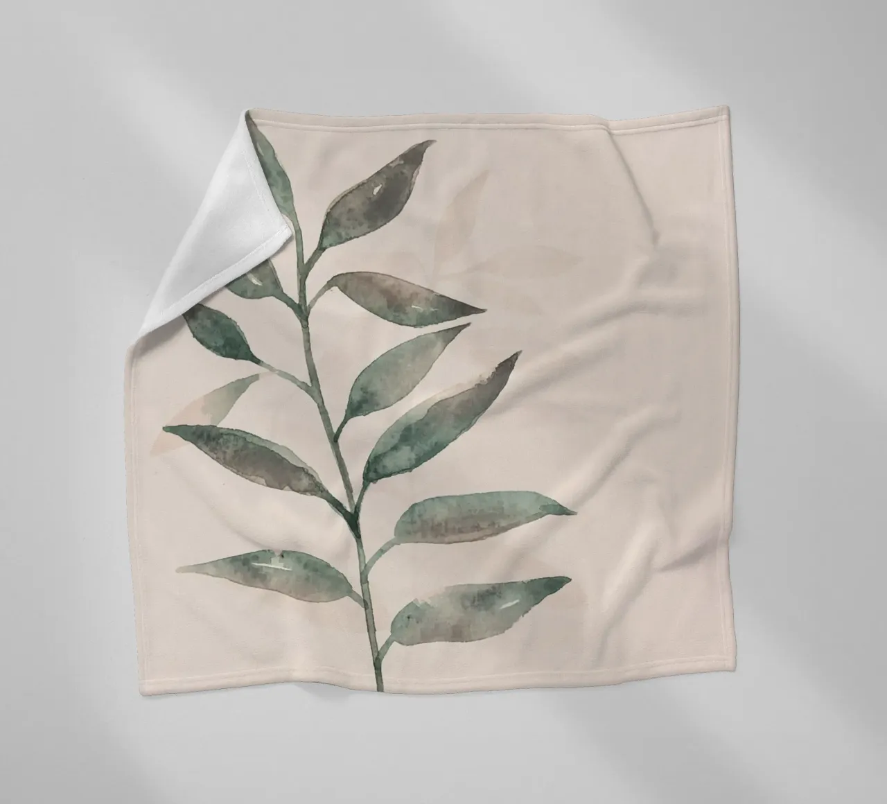 Foglie dipinte a mano ad acquerello nei colori salvia e rosa tenue coperta in pile da Bloomery Decor