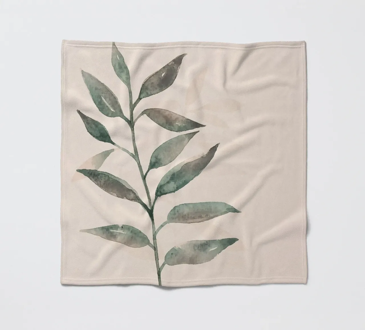 Foglie dipinte a mano ad acquerello nei colori salvia e rosa tenue coperta in pile da Bloomery Decor