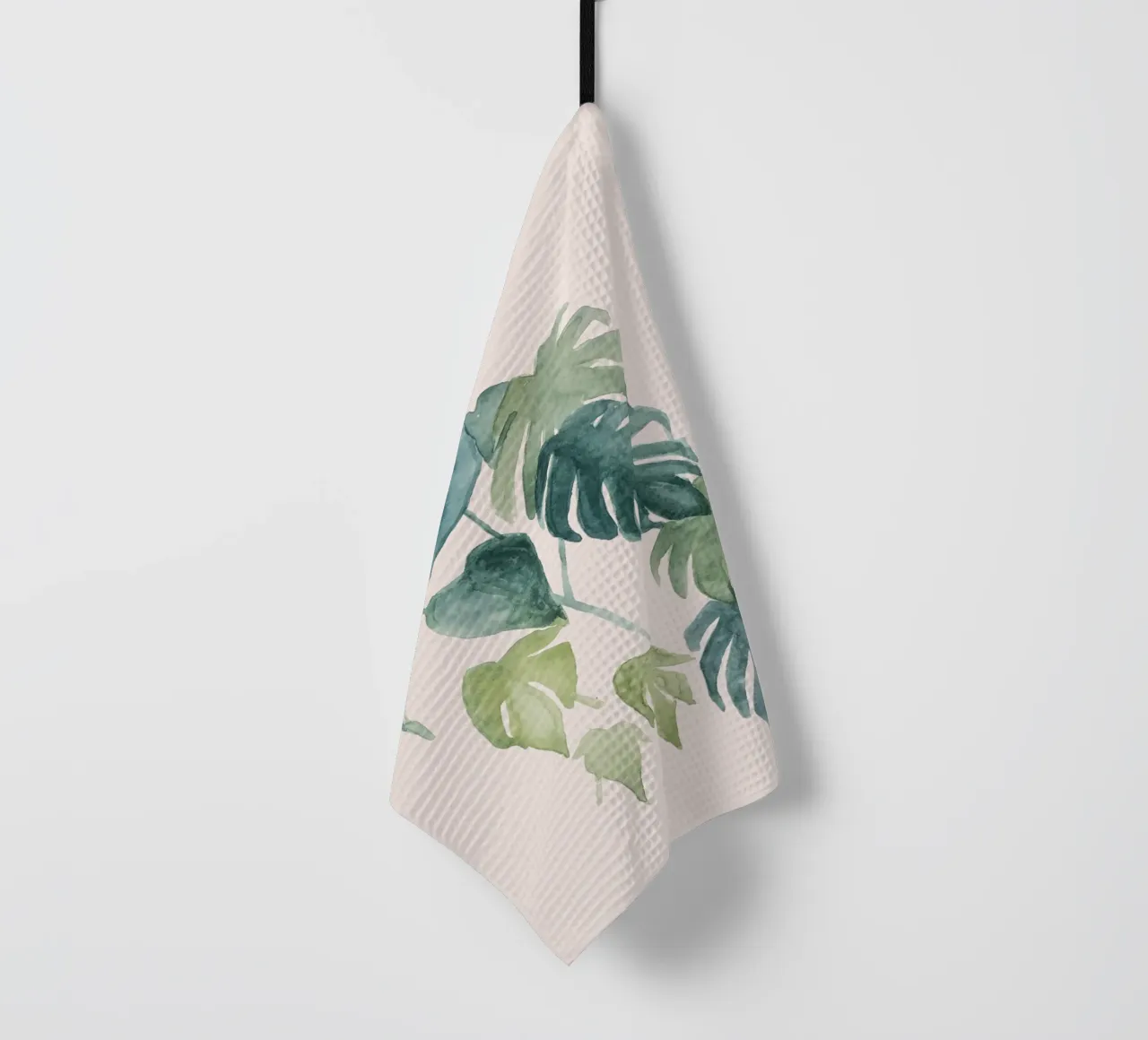 Feuilles de palmier et de monstera de la jungle peintes à la main à l'aquarelle torchon de Bloomery Decor
