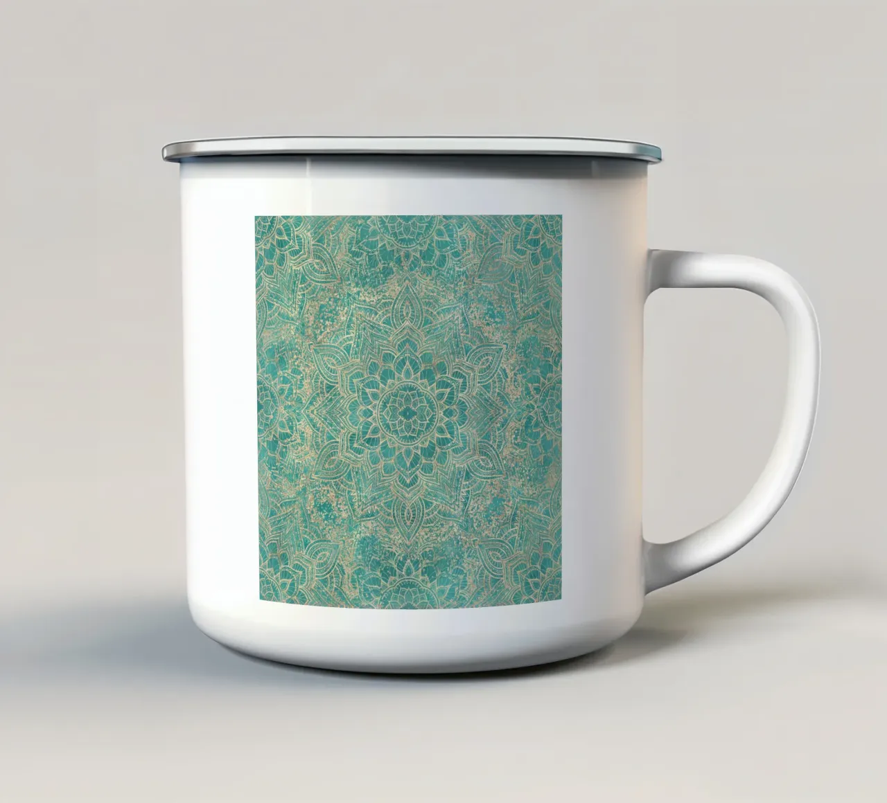 Mandala gioiello Boho azzurro verde acqua tazza in smalto da Bloomery Decor