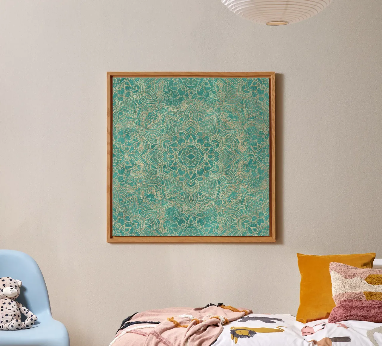 Mandala joya Boho azul celeste aluminio dibond de Bloomery Decor