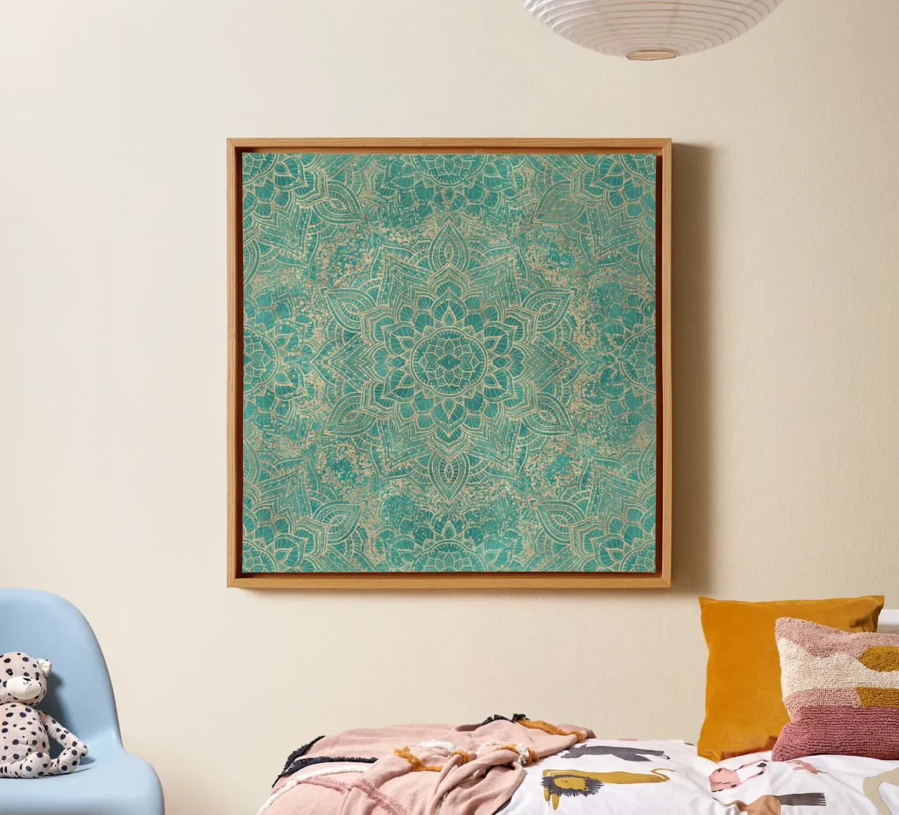 Azuurgroen Boho Juweel Mandala canvas van Bloomery Decor