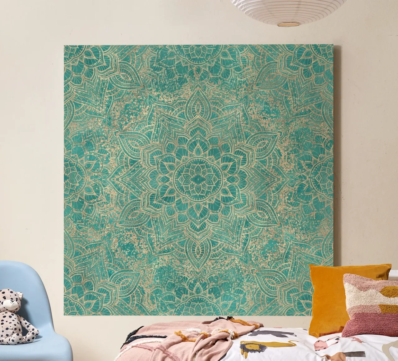 Azuurgroen Boho Juweel Mandala canvas van Bloomery Decor