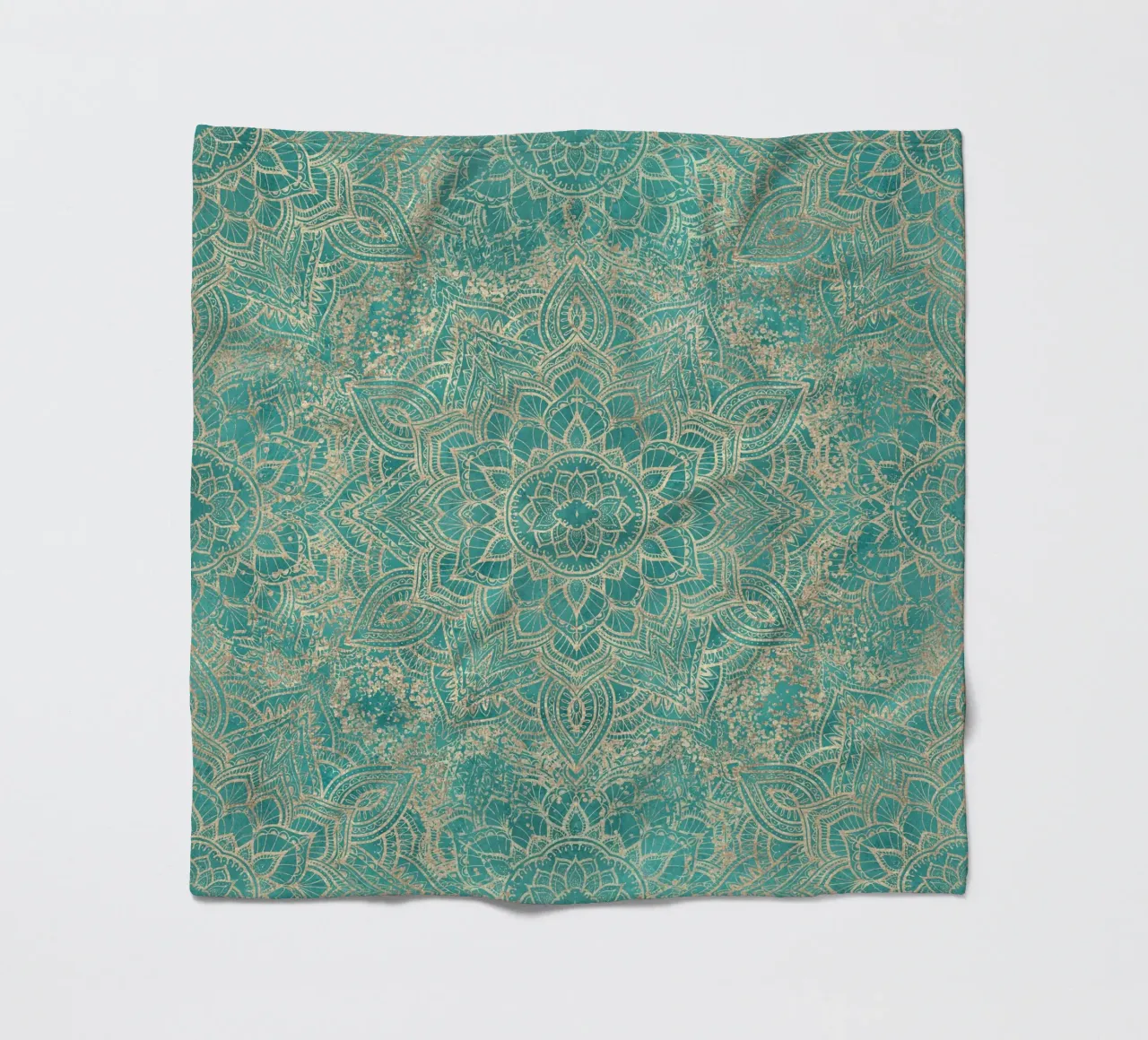 Azure teal Boho Jewel Mandala fleece blanket by Bloomery Decor