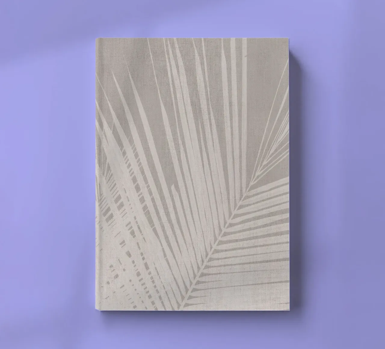 Neutral palm leaf on beige linen texture notebook by Bloomery Decor