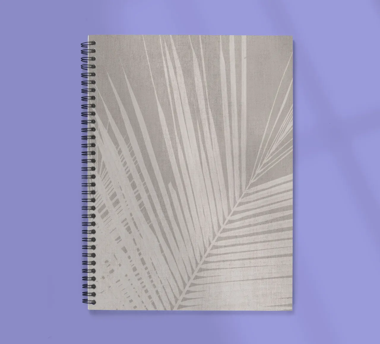 Neutral palm leaf on beige linen texture spiral notebook by Bloomery Decor