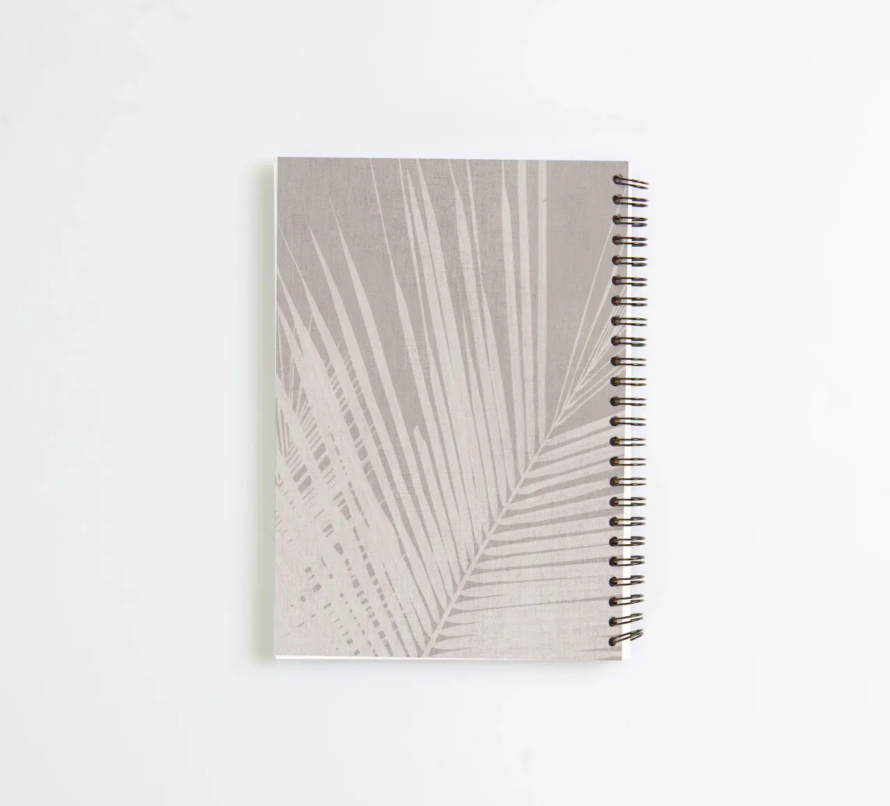 Neutral palm leaf on beige linen texture spiral notebook by Bloomery Decor
