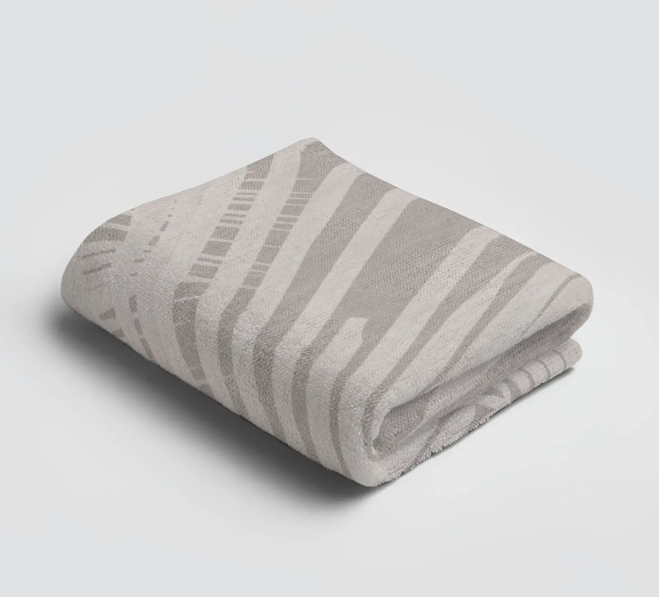 Neutral palm leaf on beige linen texture towel by Bloomery Decor