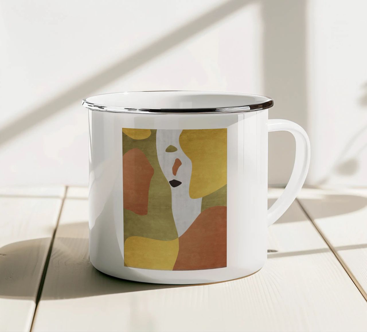 Abstract forms in earthy tones enamel mug by LisaArtes