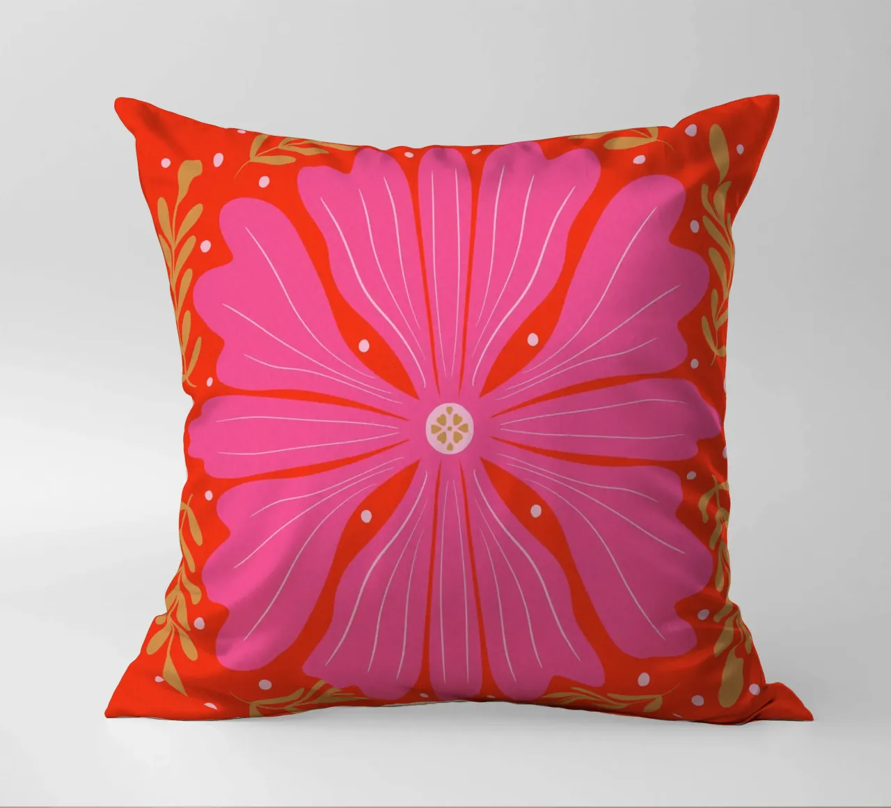 Audace fiore astratto - rosa e rosso cuscino da Wackapacka