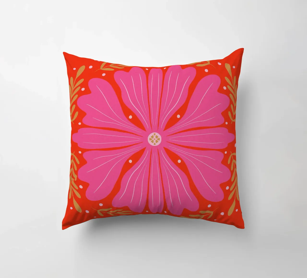 Audace fiore astratto - rosa e rosso cuscino da Wackapacka