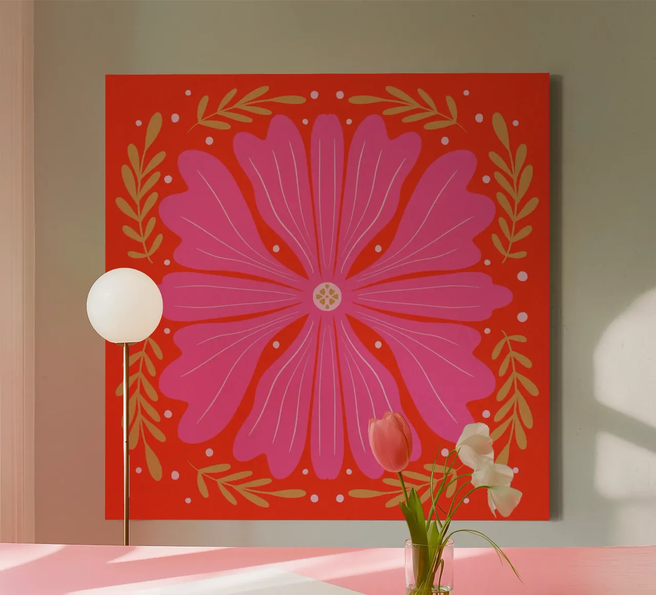Kräftige abstrakte Blume - rosa und rot Leinwand von Wackapacka