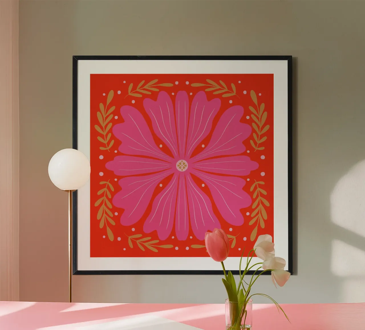 Audace fiore astratto - rosa e rosso poster con telaio in plastica da Wackapacka