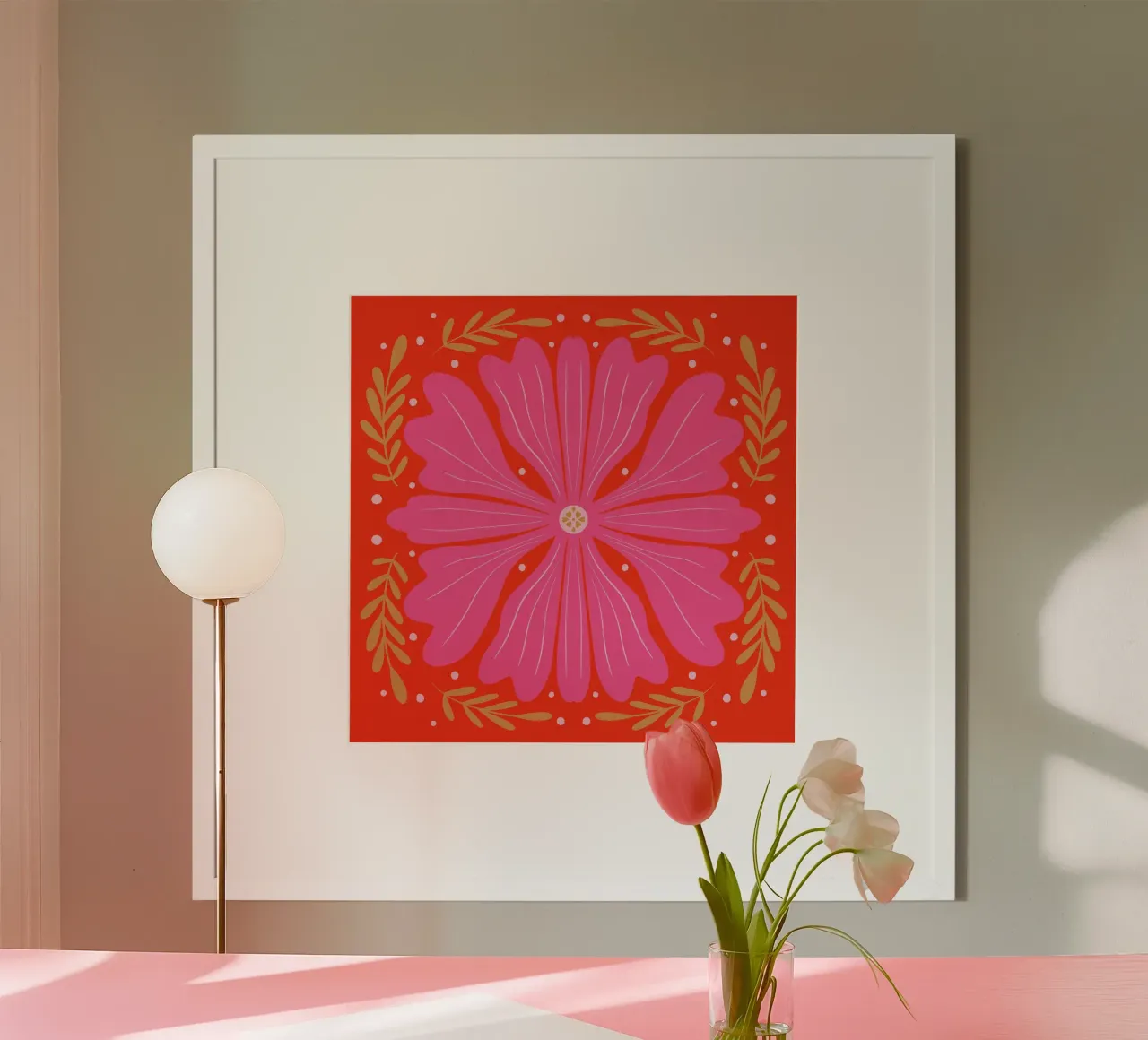 Audace fiore astratto - rosa e rosso poster con telaio in plastica da Wackapacka