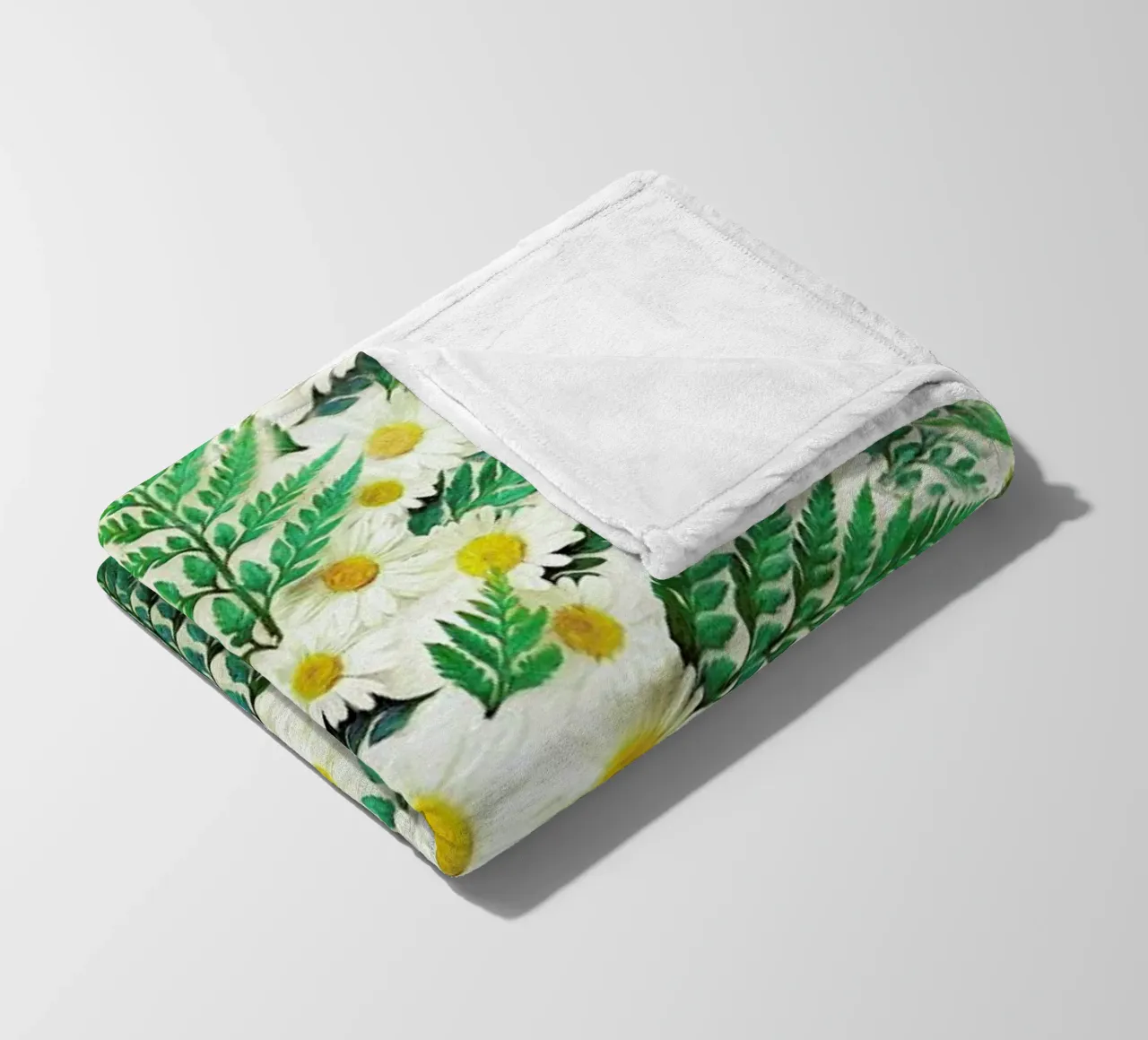 Textured Vintage Daisy And Fern fleece blanket by Micklyn Le Feuvre