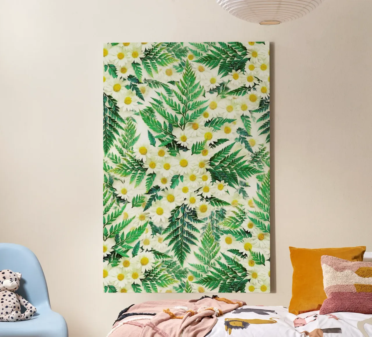 Textured Vintage Daisy And Fern canvas by Micklyn Le Feuvre