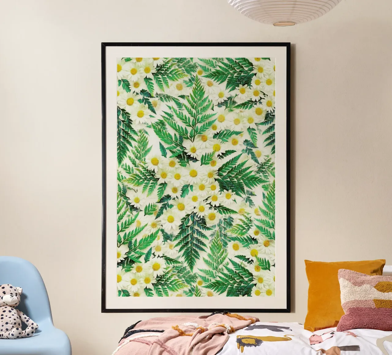 Textured Vintage Daisy And Fern poster con telaio in alluminio da Micklyn Le Feuvre