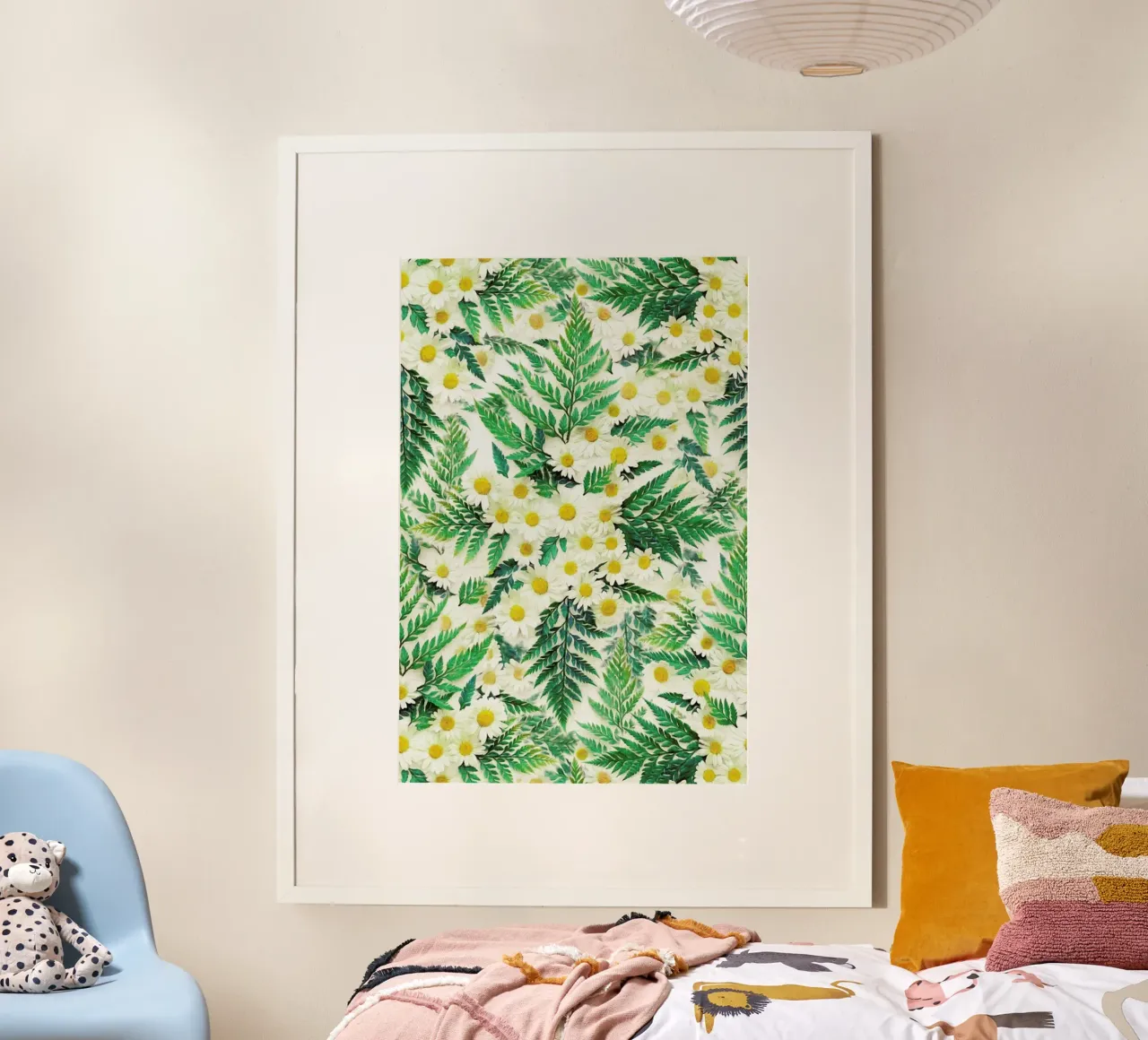Textured Vintage Daisy And Fern poster con telaio in alluminio da Micklyn Le Feuvre