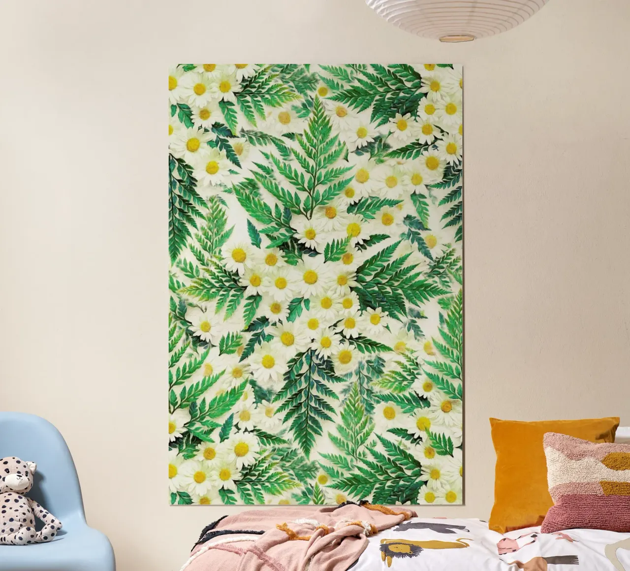 Textured Vintage Daisy And Fern poster con telaio in alluminio da Micklyn Le Feuvre