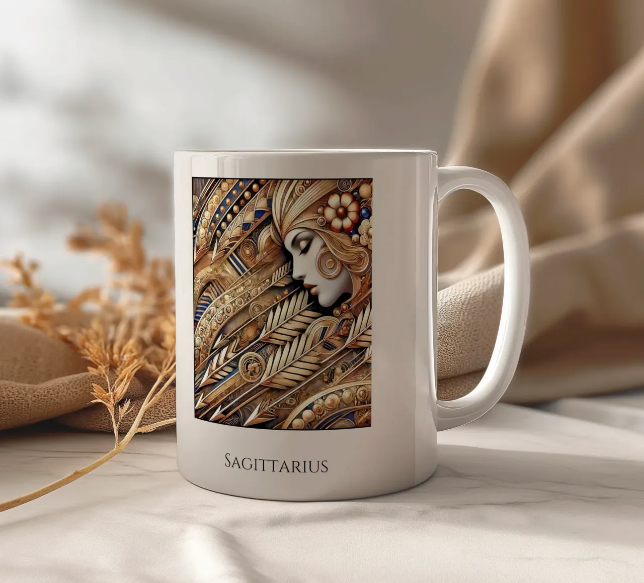Segno zodiacale Sagittario tazza in ceramica da Art-Nouveau-Dsg