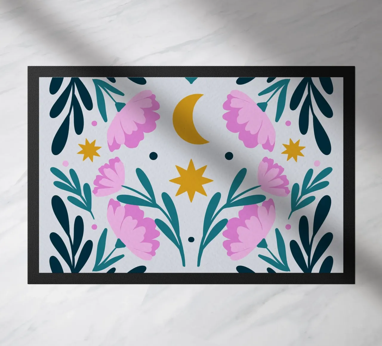 Stelle, luna e fiori - rosa e turchese zerbino da Wackapacka