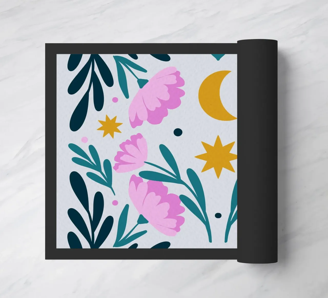 Stelle, luna e fiori - rosa e turchese zerbino da Wackapacka