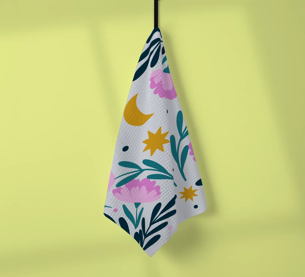 Stelle, luna e fiori - rosa e turchese canovaccio da cucina da Wackapacka