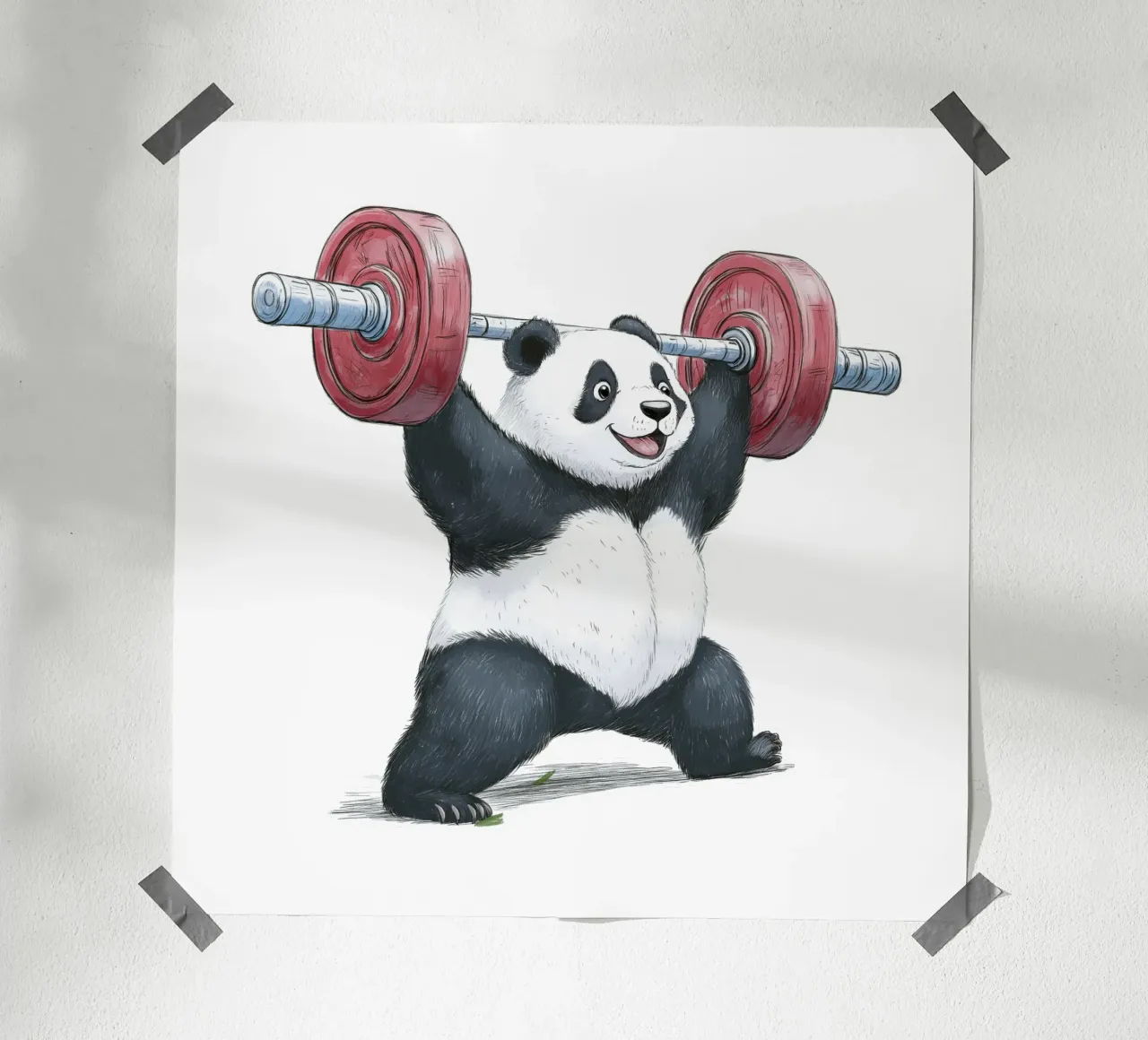Sollevamento pesi da Panda poster con telaio in alluminio da Motivate-Today