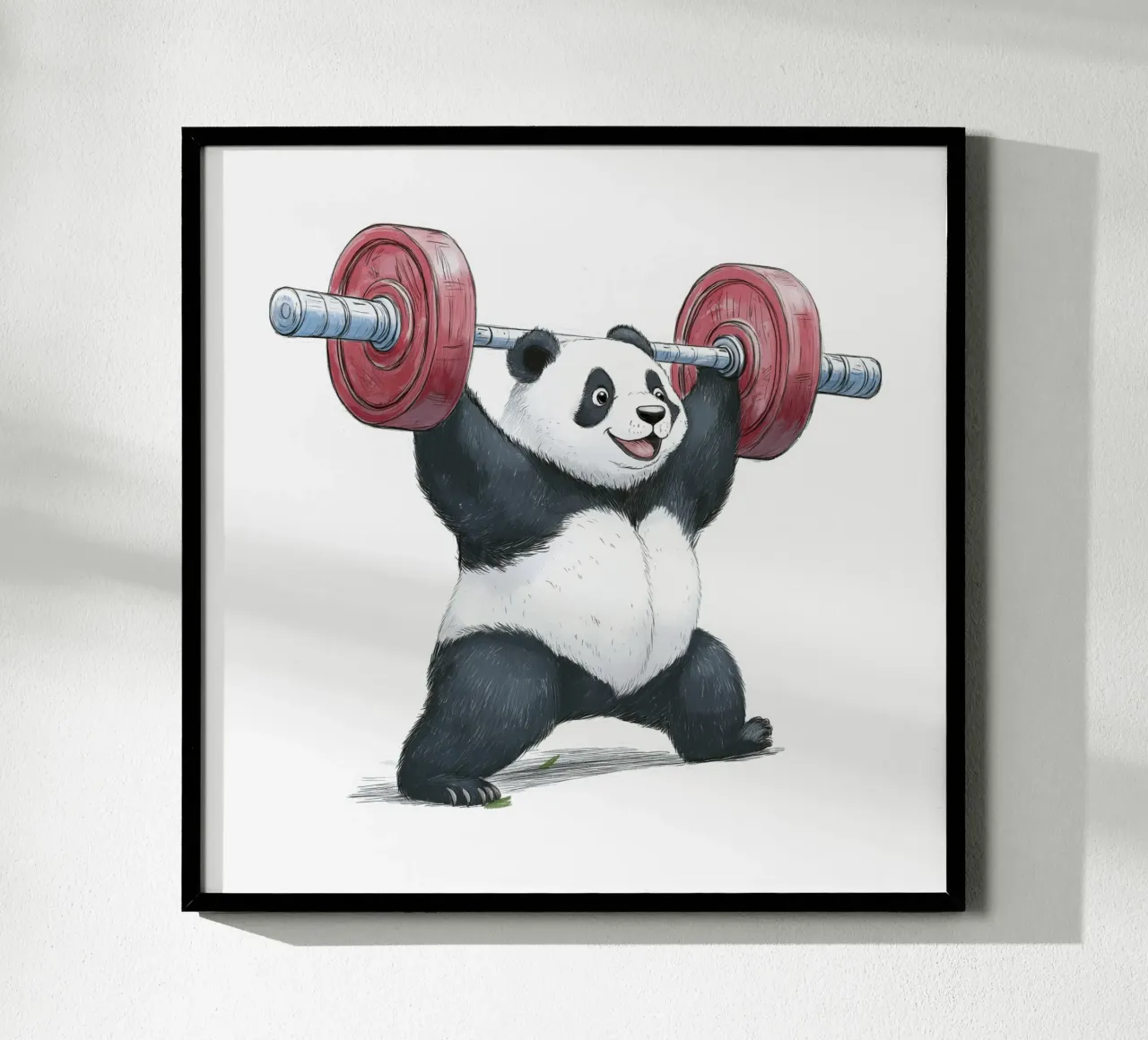 Sollevamento pesi da Panda poster con telaio in alluminio da Motivate-Today