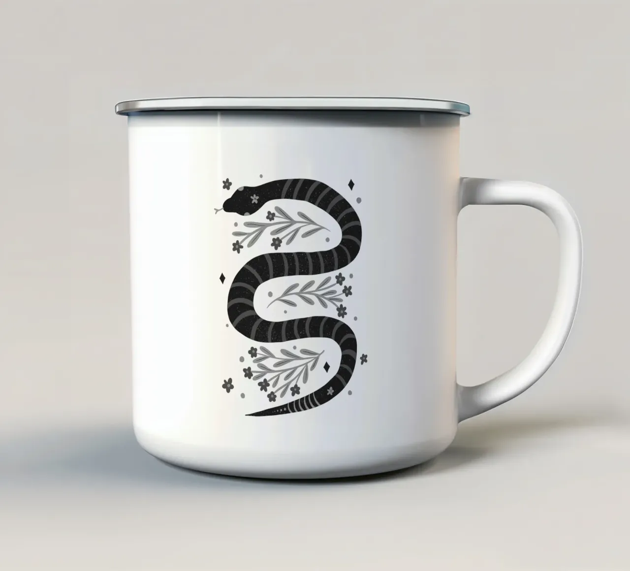 Serpente moderno - bianco e nero tazza in smalto da Wackapacka