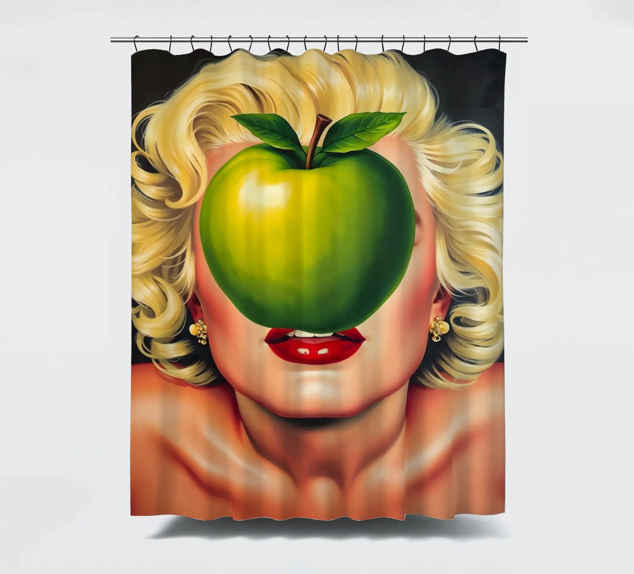 Das Geheimnis des Apfels: Eine Hommage an René Magritte Duschvorhang von Studio Mooodz