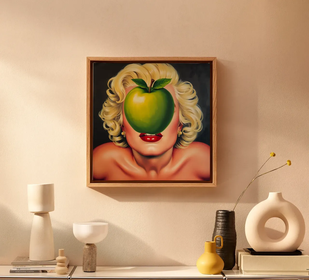 The secret of the apple: A tribute to René Magritte canvas with Floater frame by Studio Mooodz
