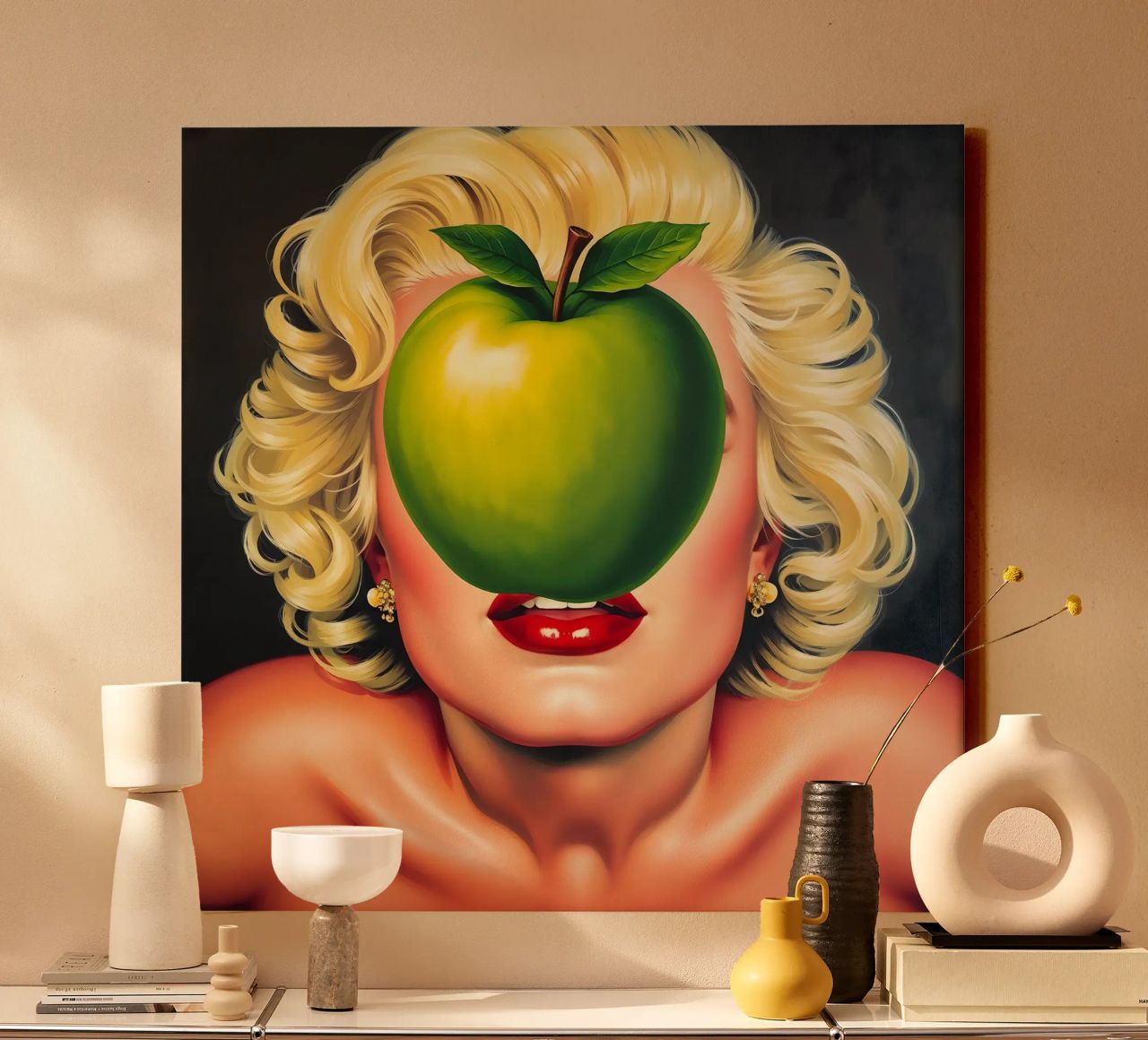 Das Geheimnis des Apfels: Eine Hommage an René Magritte Leinwand von Studio Mooodz