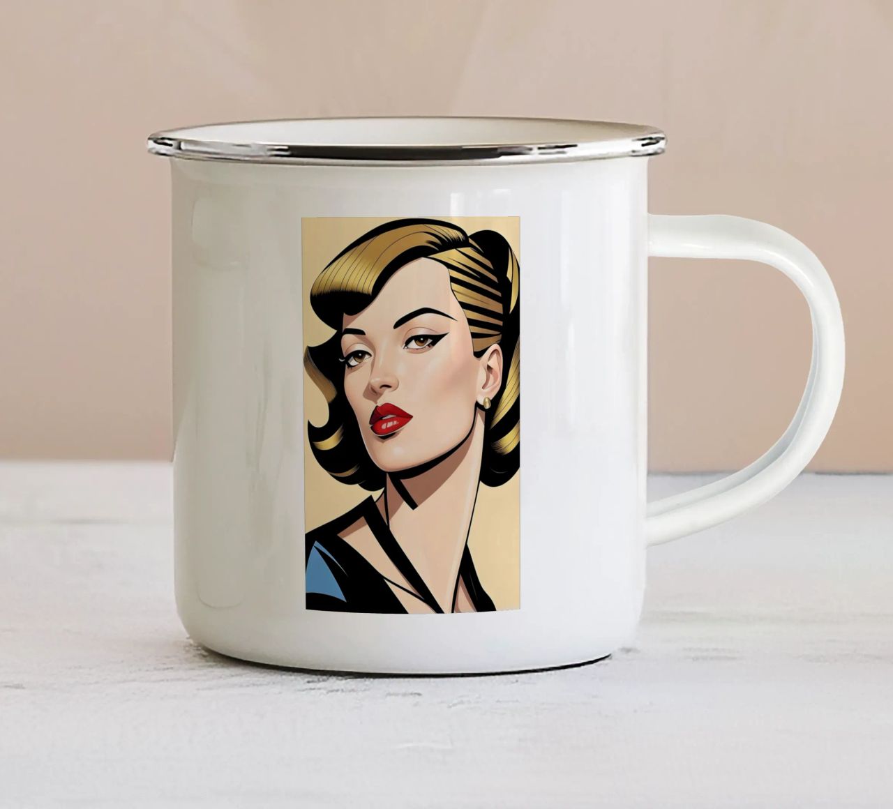 RITRATTO GRAFICO FEMMINILE tazza in smalto da ART DECO