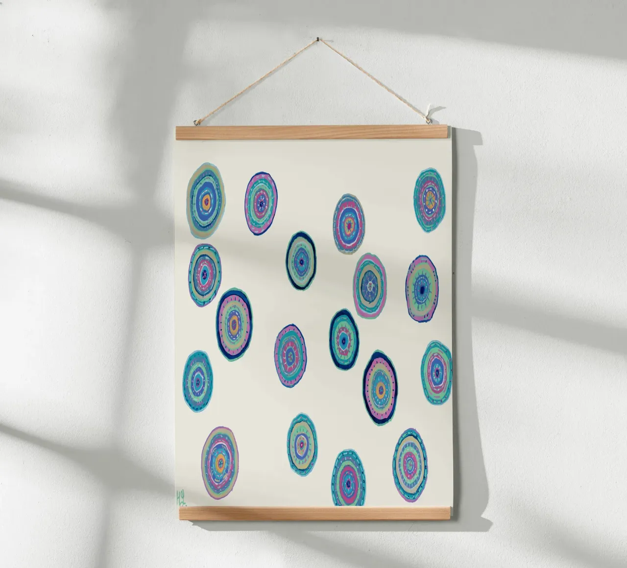 Dancing Orbs-Cream poster with plastic frame by Helen Joynson