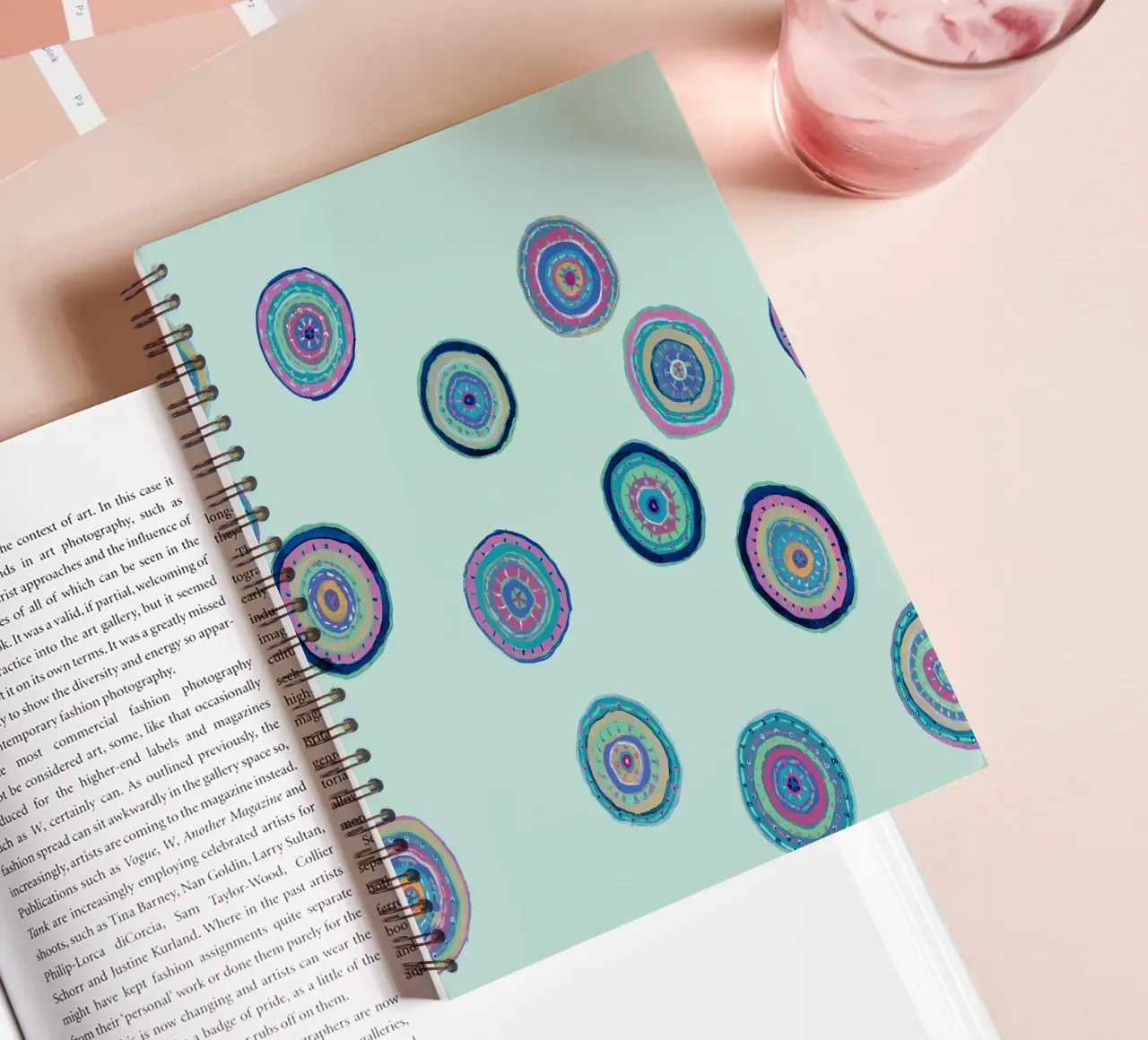 Dancing Orbs-Light Blue spiral notebook by Helen Joynson
