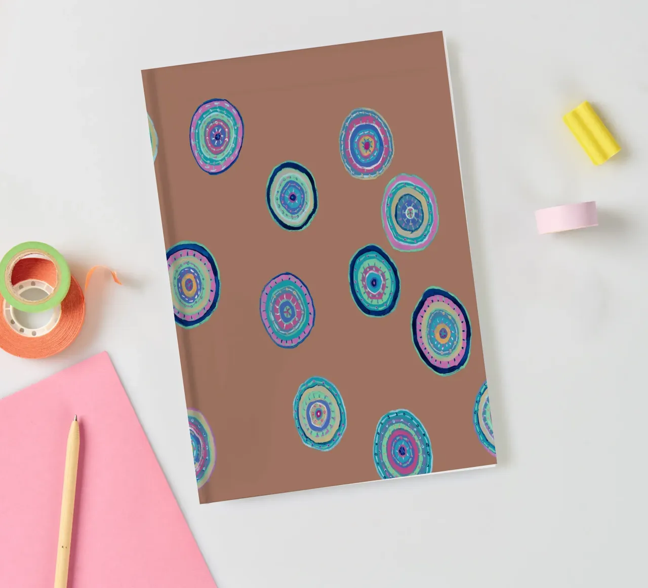 Dancing Orbs-Mocha Mousse notebook by Helen Joynson