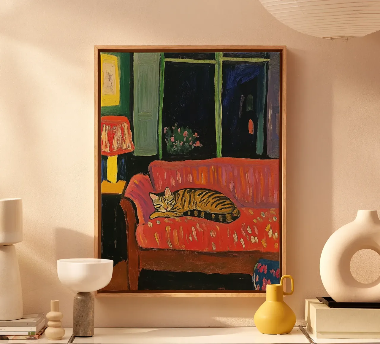 Gatto in una stanza accogliente tela con Cornice a cassetta da Art Center