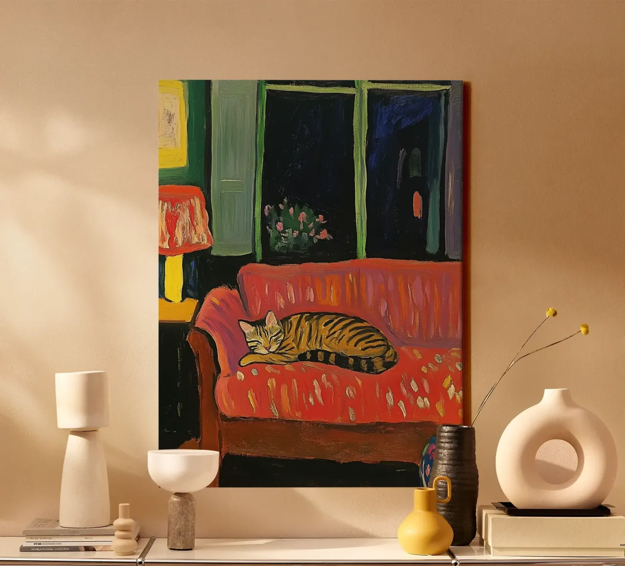 Gatto in una stanza accogliente tela con Cornice a cassetta da Art Center