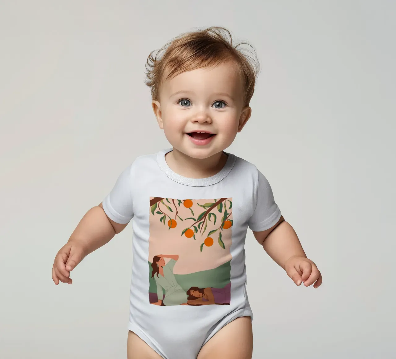 Under the Orange Tree short-sleeve baby romper by Artie Shifa