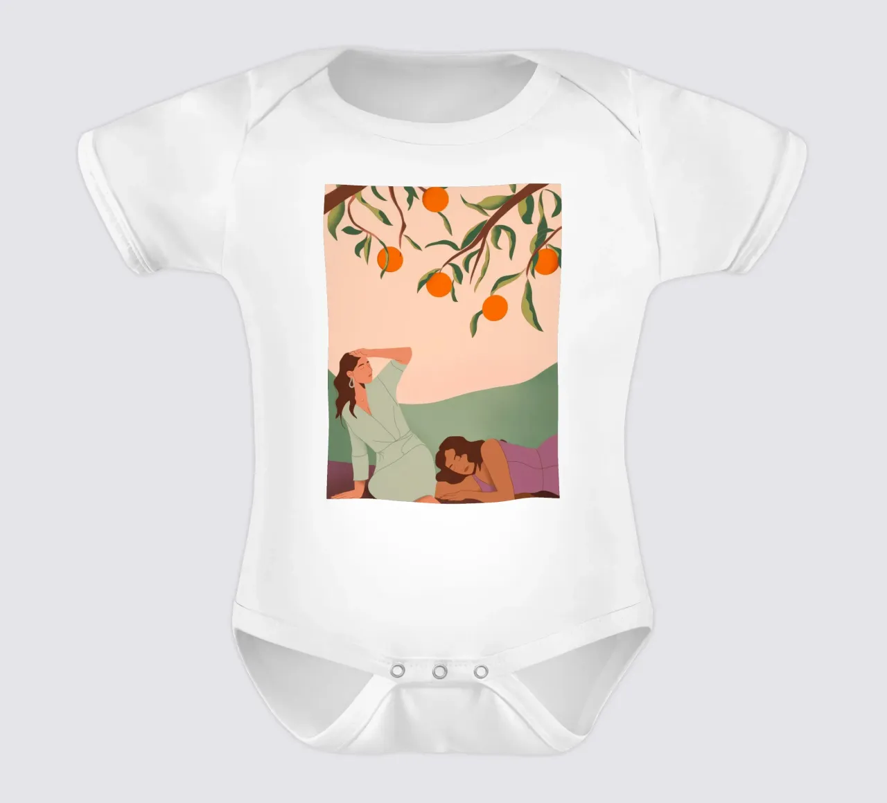 Under the Orange Tree short-sleeve baby romper by Artie Shifa