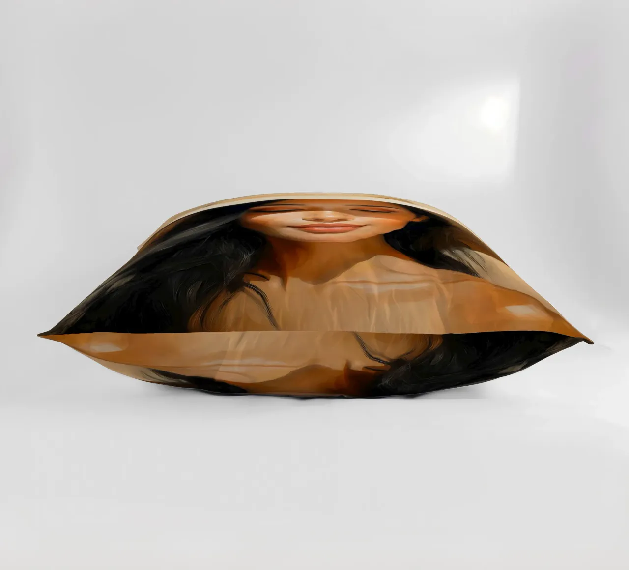 Donna con cappello di paglia colori naturali cuscino da Take Your Art BV