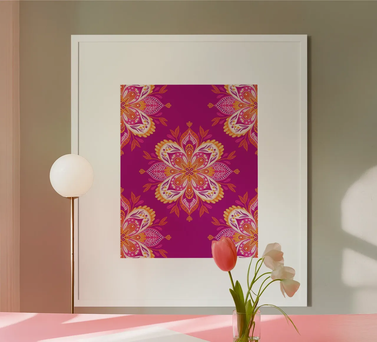 pink Mandala poster con telaio in alluminio da nicigabrieldesigns