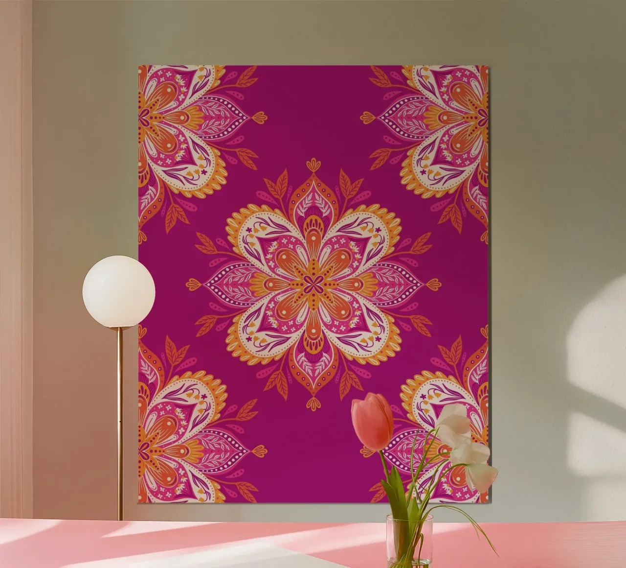 pink Mandala poster con telaio in alluminio da nicigabrieldesigns