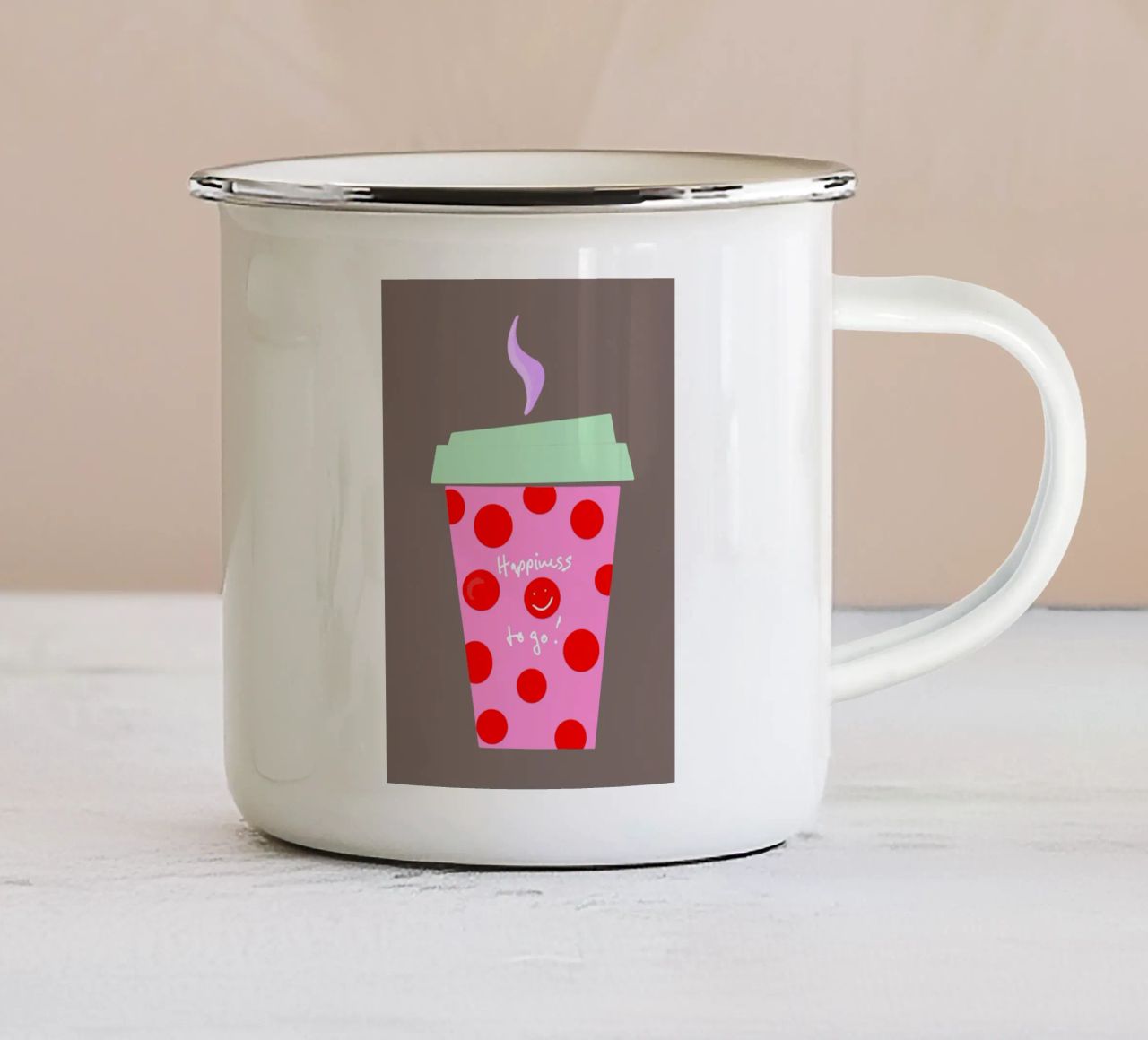Happiness to go! tazza in smalto da Hej Ibiza by Ute Arnold