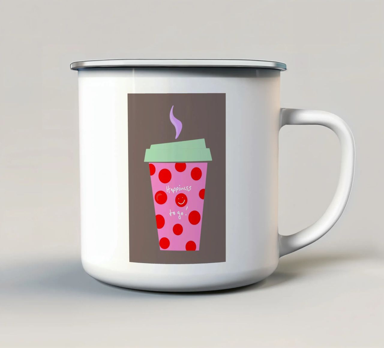 Happiness to go! tazza in smalto da Hej Ibiza by Ute Arnold